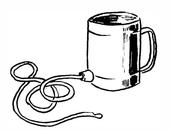 Materials for performing an enema; a bucket attached to a catheter (rubber tube)