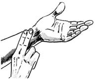 deux doigts pressés contre la face interne du poignet d’une personne pour compter son pouls