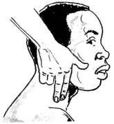 two fingers pressed against the side of a person’s neck