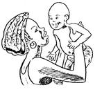 Une femme prends le bébé dans ses bras