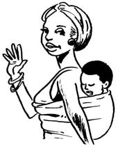 Une femme portant son bébé sur son dos